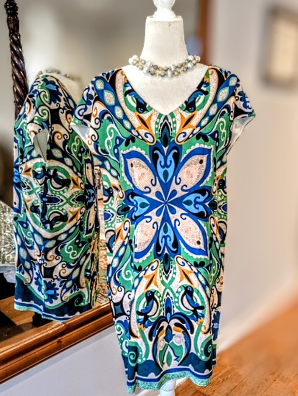 Maeve Multicolor Printed Dress with Blue & Green Accents